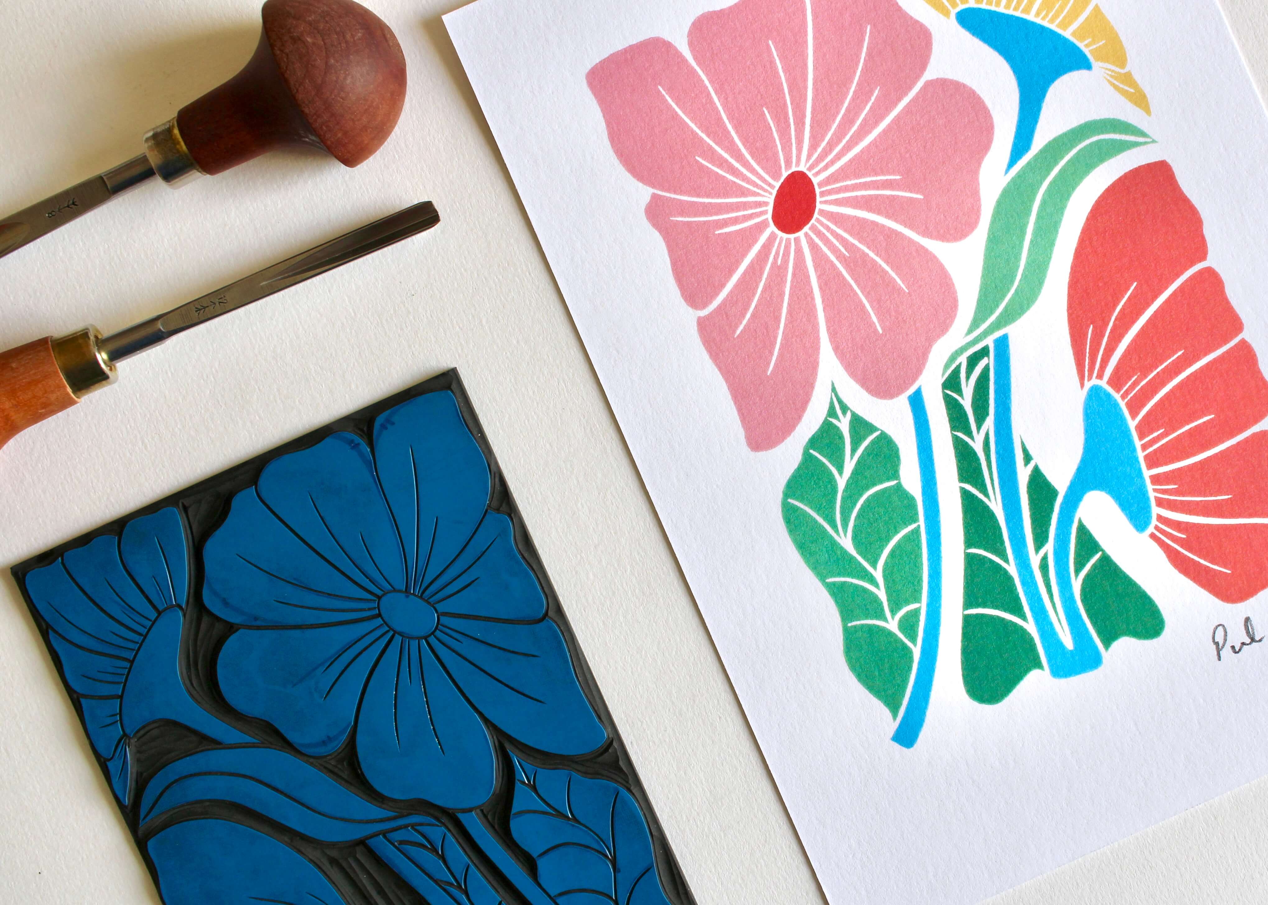 Bold & Beautiful Floral Linocut Art Print | A5 or A4 Art Print - Image 2