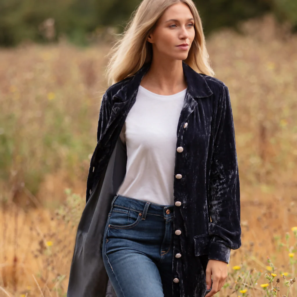 Bonnie Silk Velvet Shirt/Jacket In Slate Grey