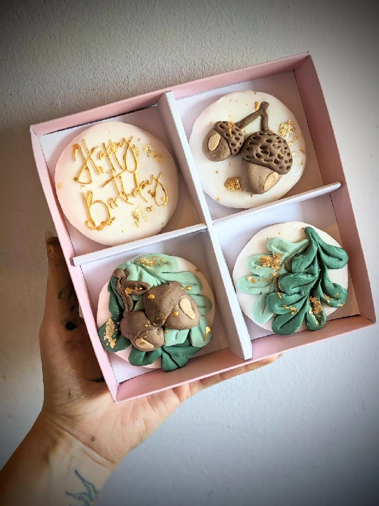 Box of 4 Hand Iced Personalised Acorn and Oak Leaves Biscuits