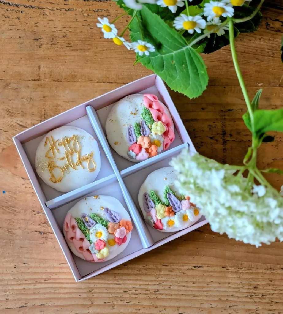 Box of 4 Hand Iced Personalised Wild Flower Biscuits - Image 3