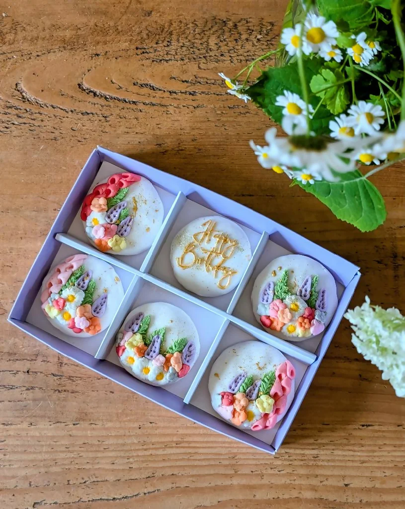Box of 6 hand iced personalised wild flower biscuits