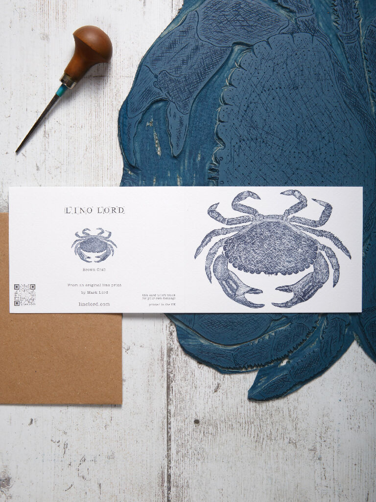 Brown Crab, A6 Lino Print Greeting Card - Image 2