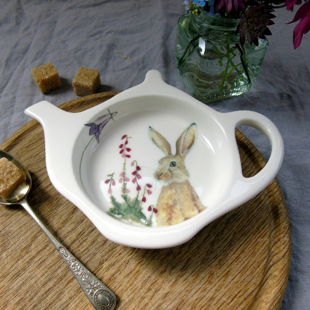 Brown Hare Bone China Teabag Tidy - Image 3
