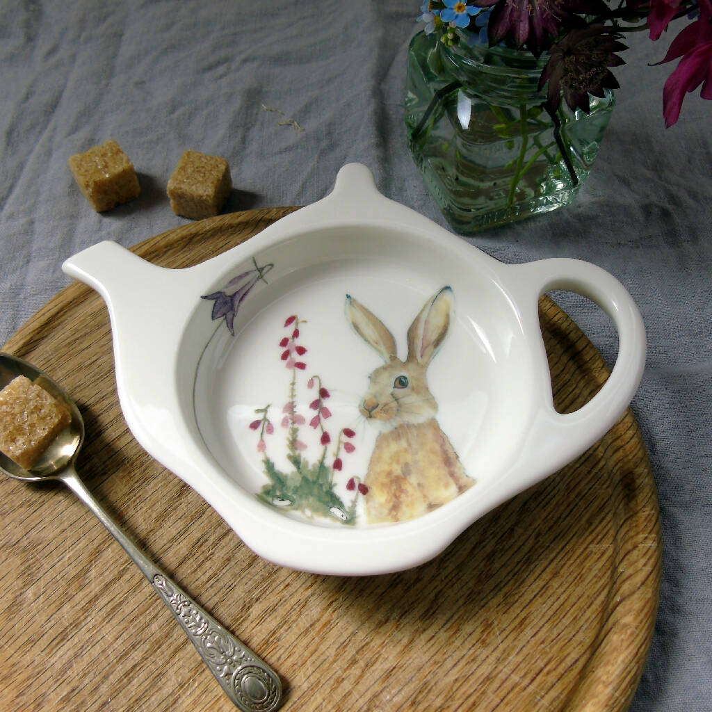 Brown Hare Bone China Teabag Tidy - Image 4