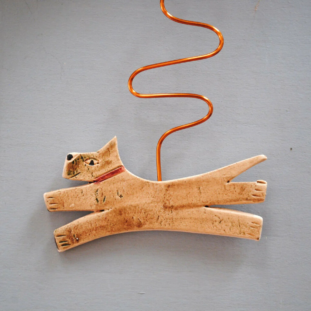 Brown Jumping Dog Ceramic Wall Clock with Pendulum - Image 3