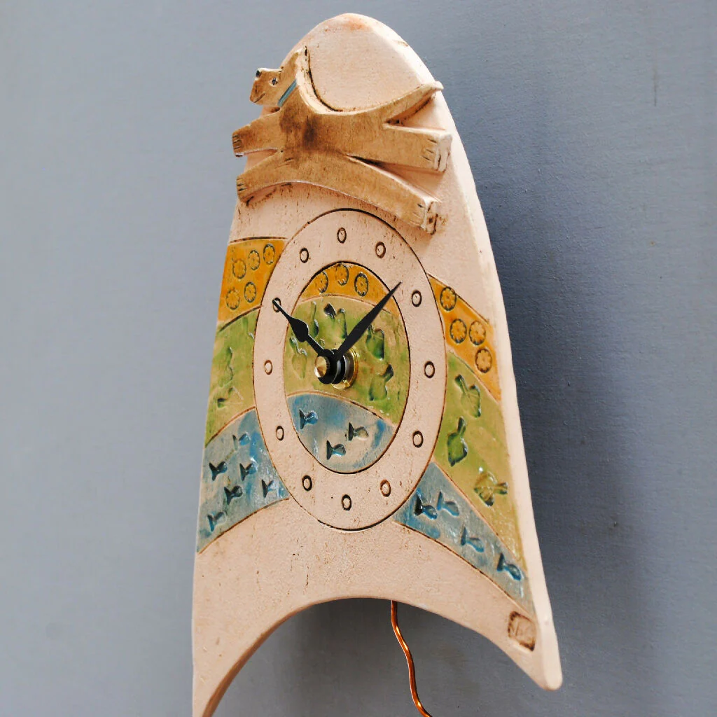 Brown Jumping Dog Ceramic Wall Clock with Pendulum - Image 4