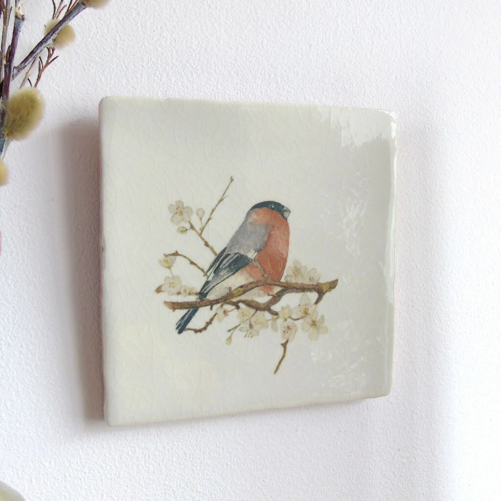 Bullfinch and Blossom Ceramic Tile Wall Art - Image 3