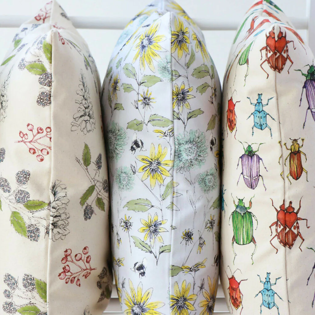 Bumblebee and Flora Cushion in Soft Grey - Image 4