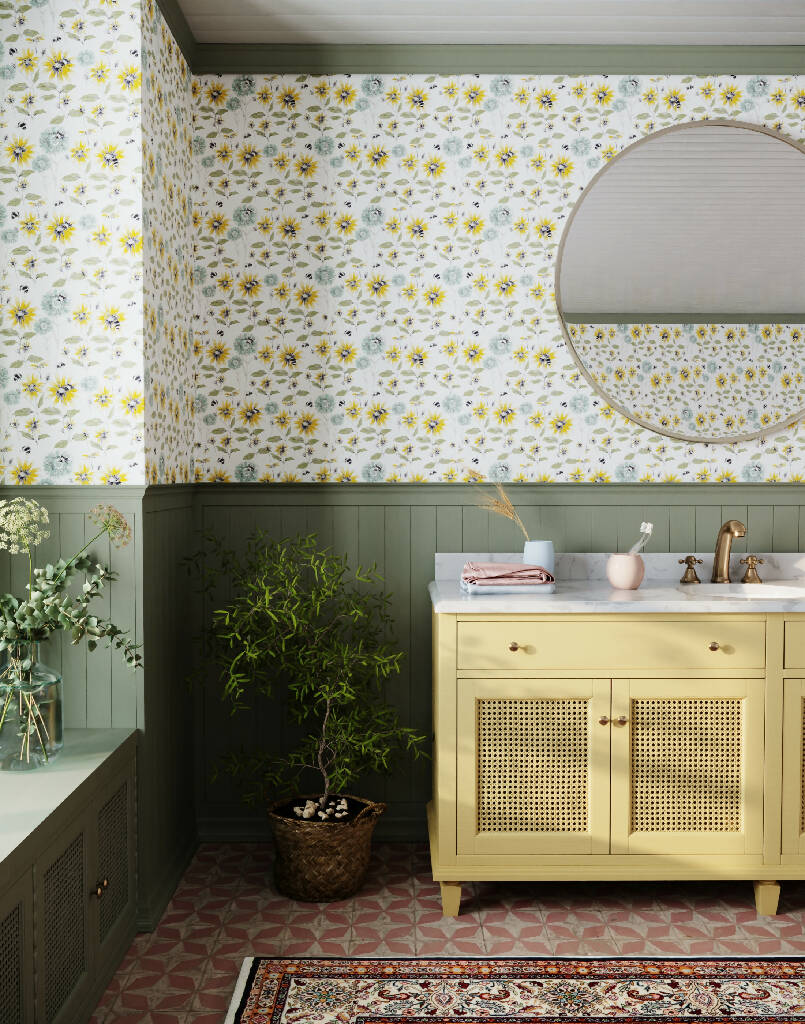 Bumblebee and Flora Sustainable Wallpaper - Image 2