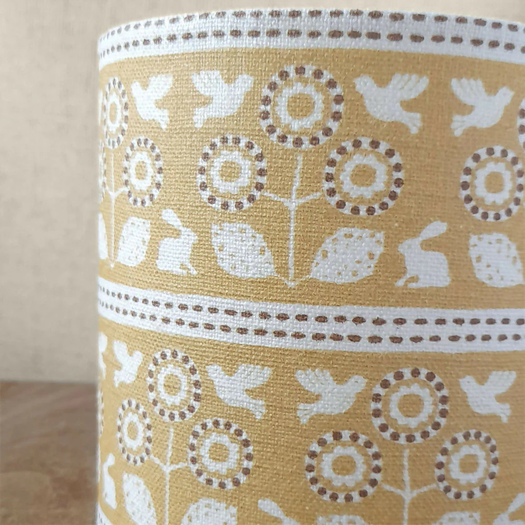 Bunny & Bird Linen Drum Lampshade in Mustard - Image 2