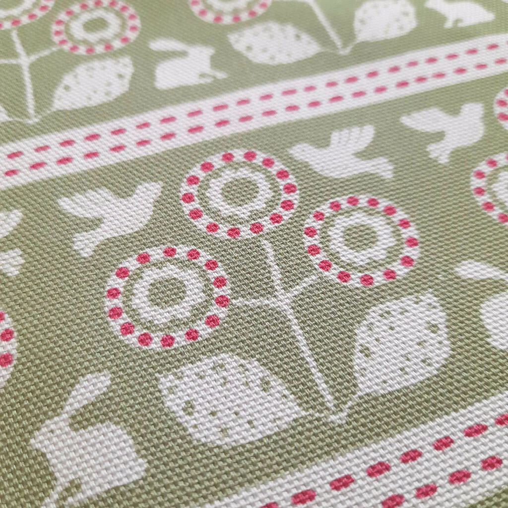 Bunny & Bird Organic Cotton Tea Towel in Pink & Green - Image 3