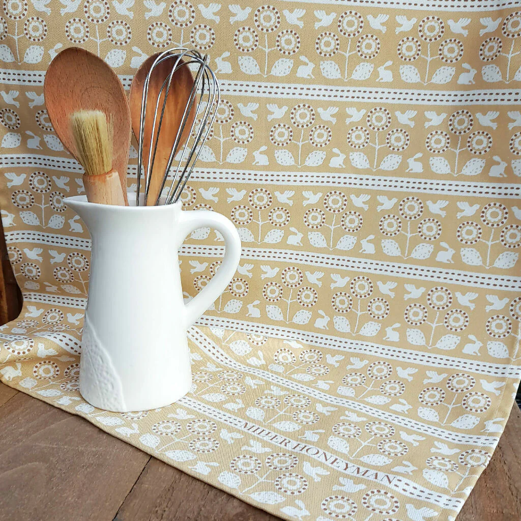 Bunny & Bird Organic Cotton Tea Towel in Straw - Image 2