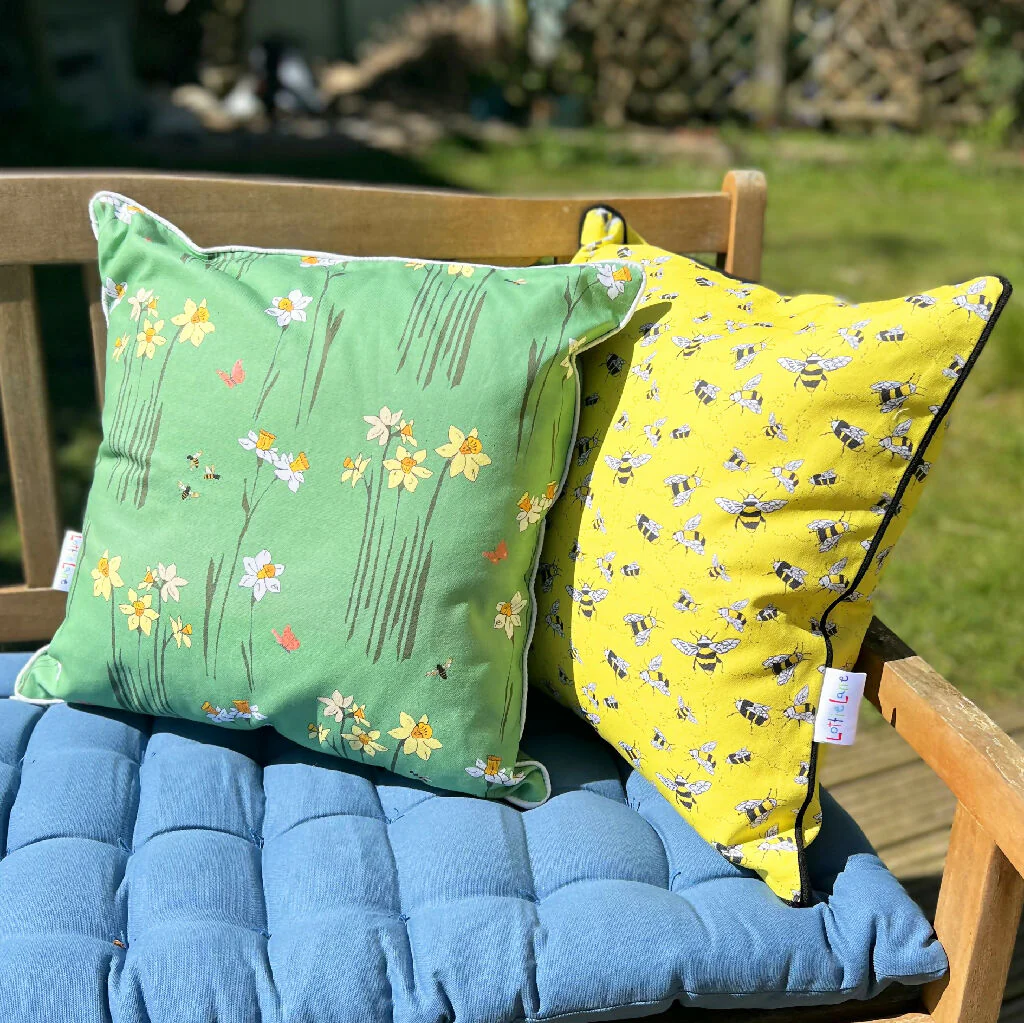 Buzzy Bee Hand Made Organic Cotton Cushion in Yellow - Image 3