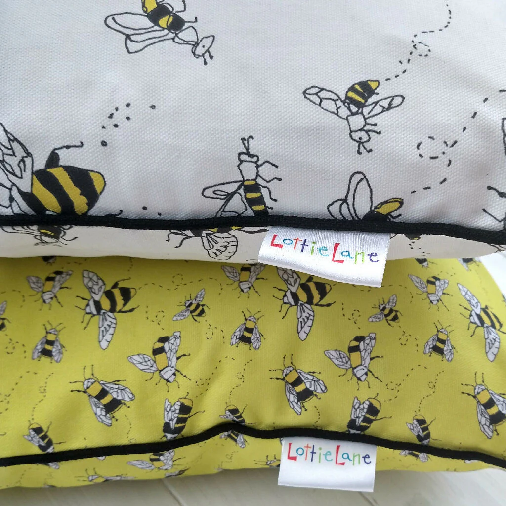 Buzzy Bee Hand Made Organic Cotton Cushion in Yellow - Image 5