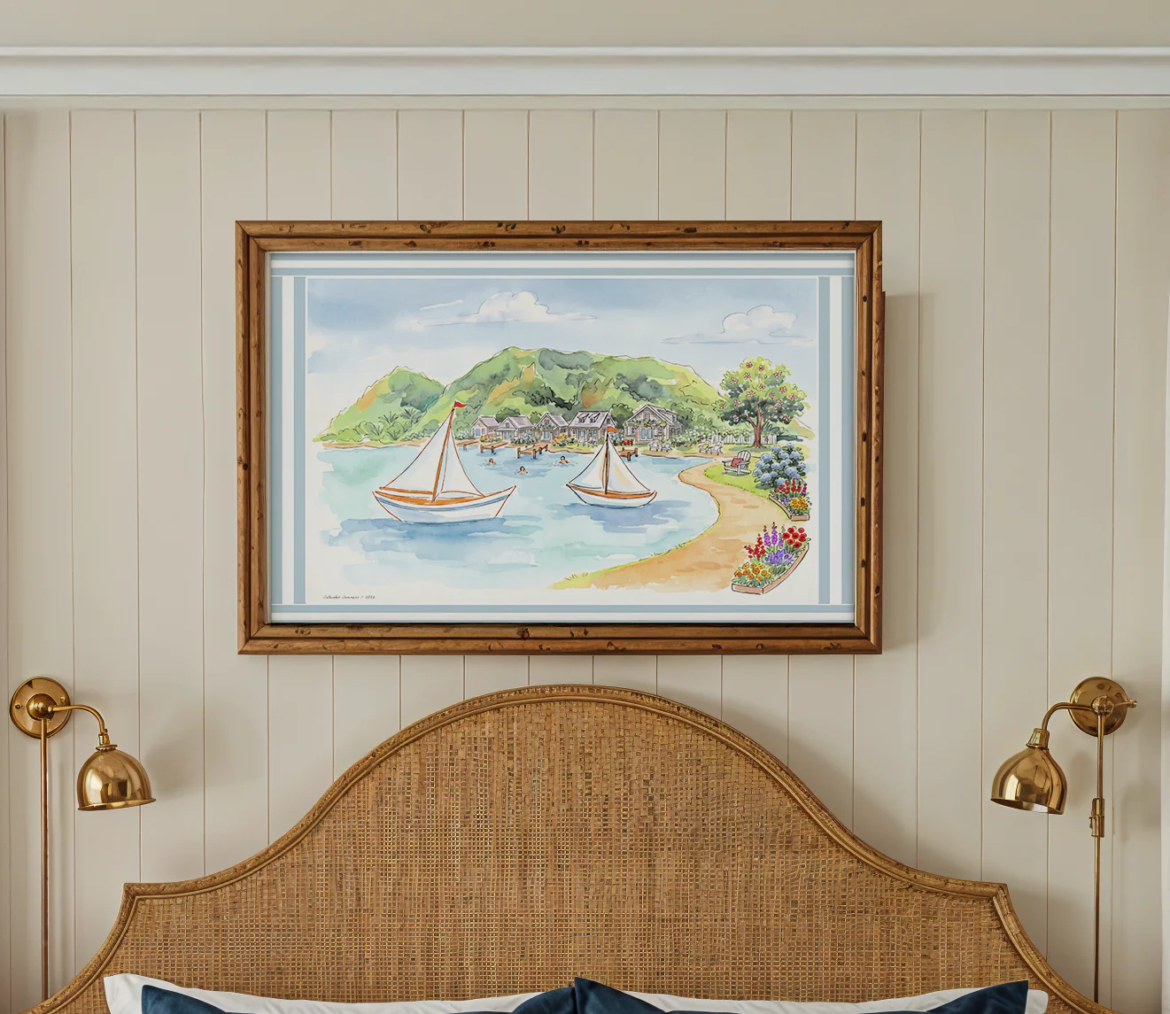 Cape Cod Coastal Wall Art Mini Brass Hanging Frame Saltwater Summer Watercolor Print Nautical Beach House Decor - Image 11