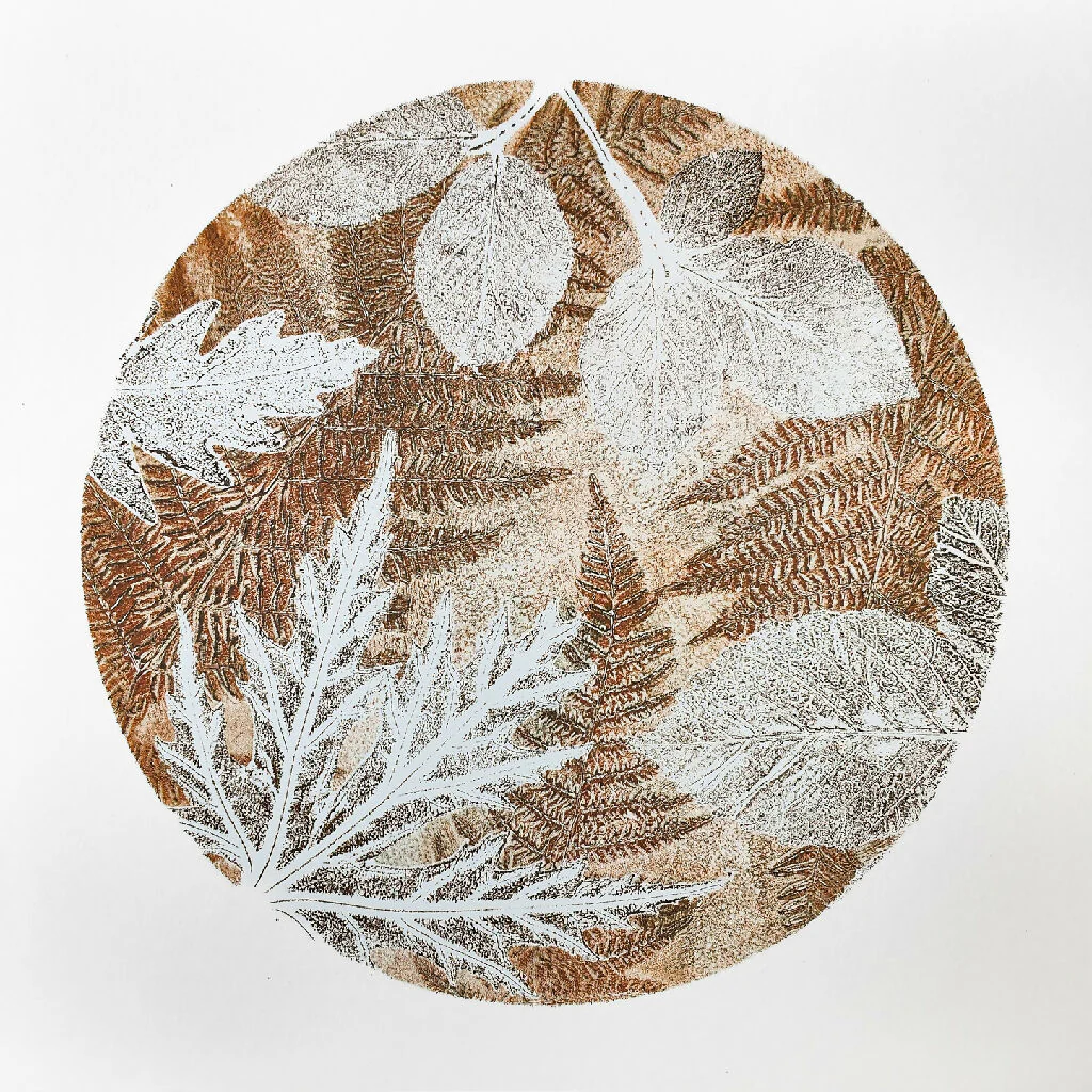 Circular Woodland Gelli Print, Art Giclee Print in Orange - Image 2