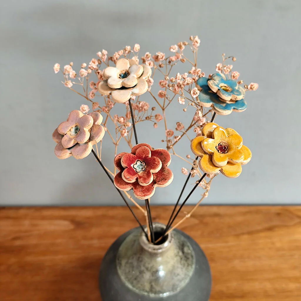 Colourful Ceramic Flower Stems - Handmade Bouquet - Image 3