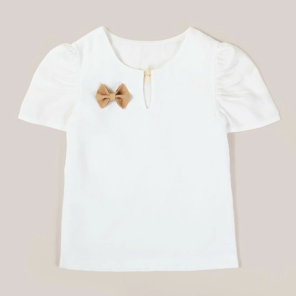 Girls Organic Linen Blouse With Plant-dyed Ribbon Detail - Image 5