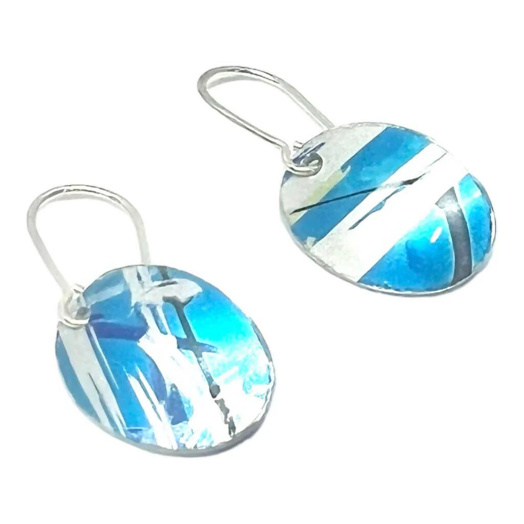 Cornflower Blue Inspired Oval Aluminium Earrings - Image 3