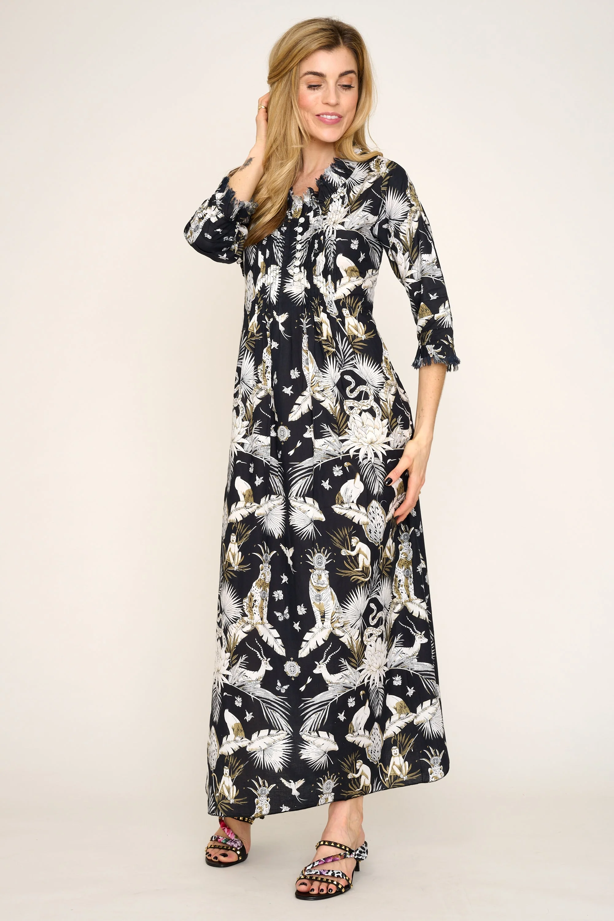 Cotton Annabel Maxi Dress in Black Tropical - Image 2