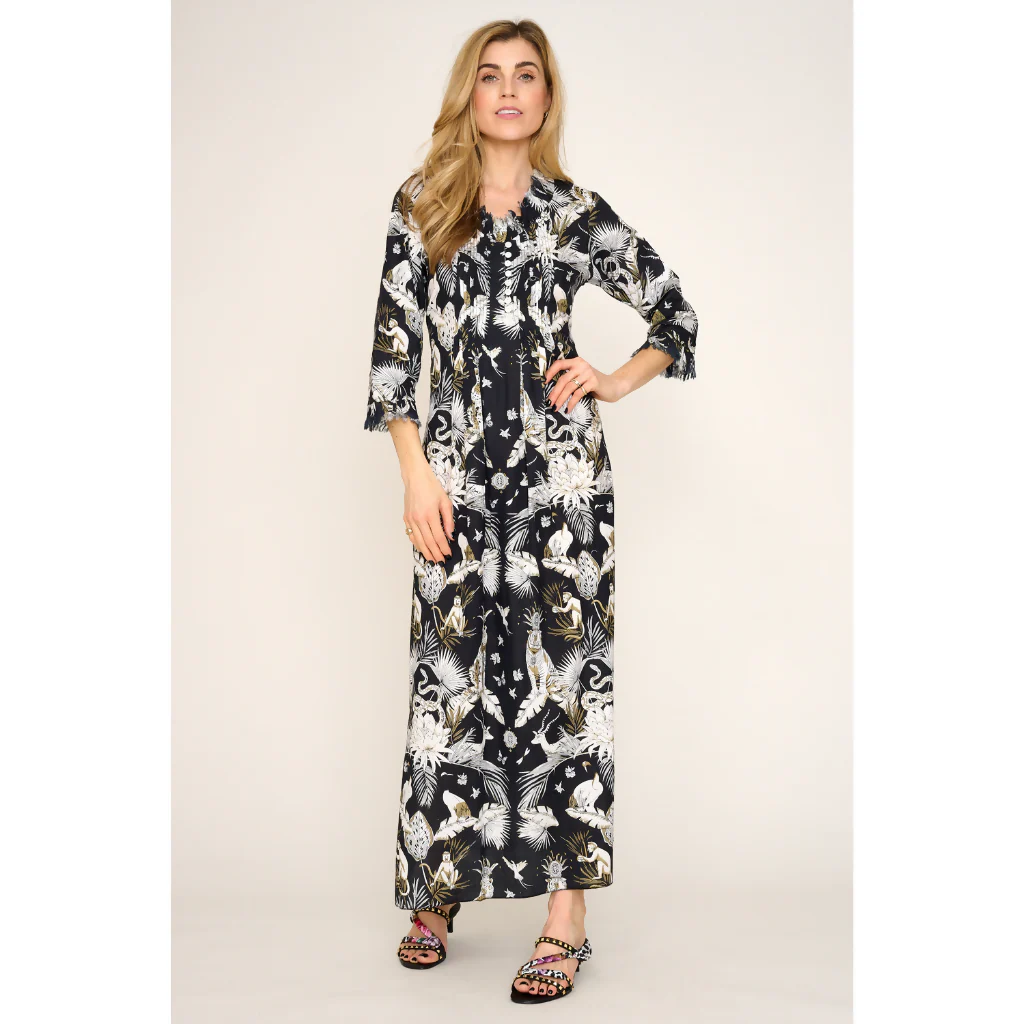 Cotton Annabel Maxi Dress in Black Tropical - Image 3