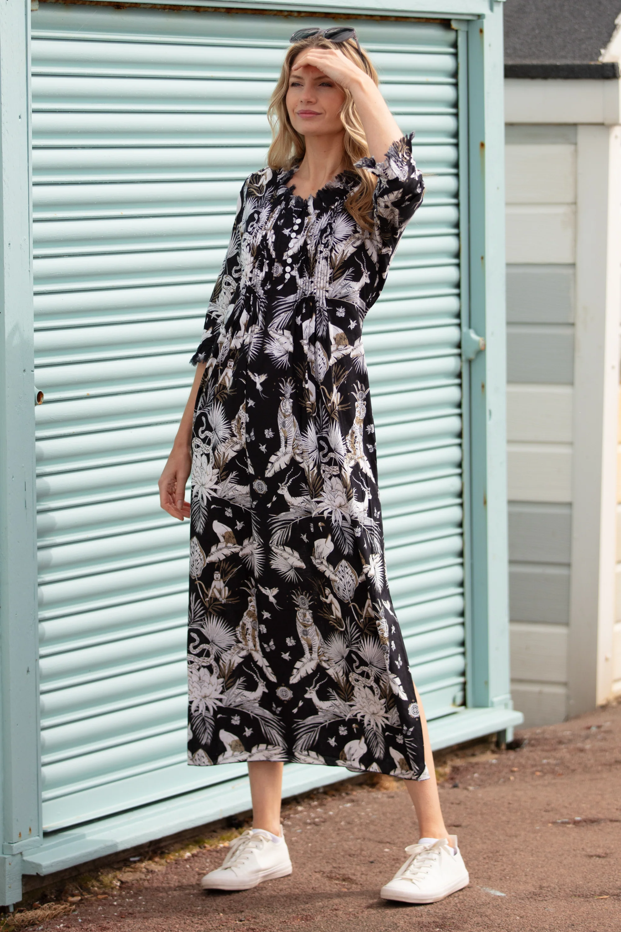 Cotton Annabel Maxi Dress in Black Tropical - Image 4