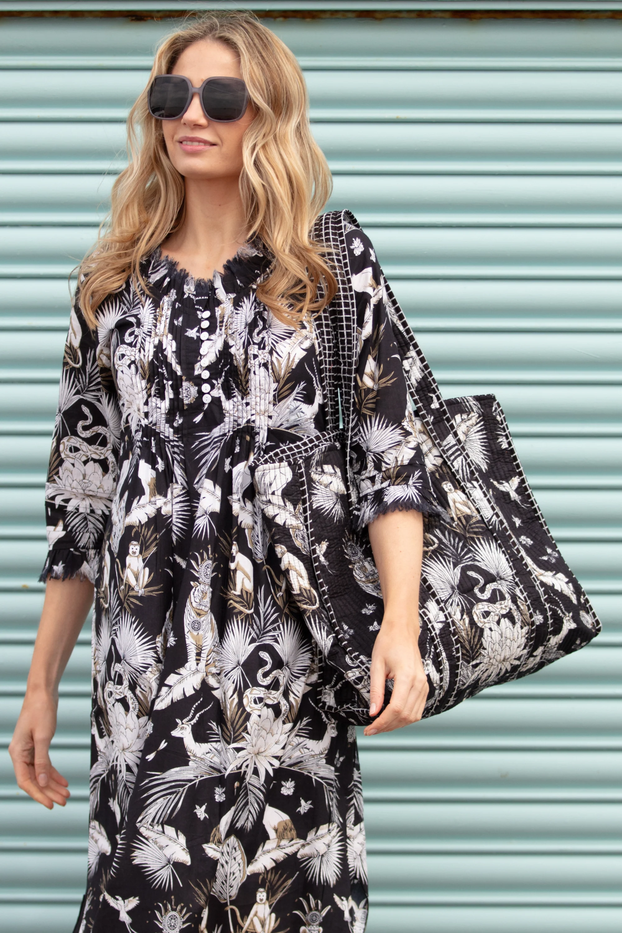 Cotton Annabel Maxi Dress in Black Tropical - Image 5