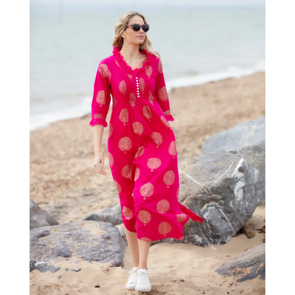 Cotton Annabel Maxi Dress in Fuschia & Gold - Image 3