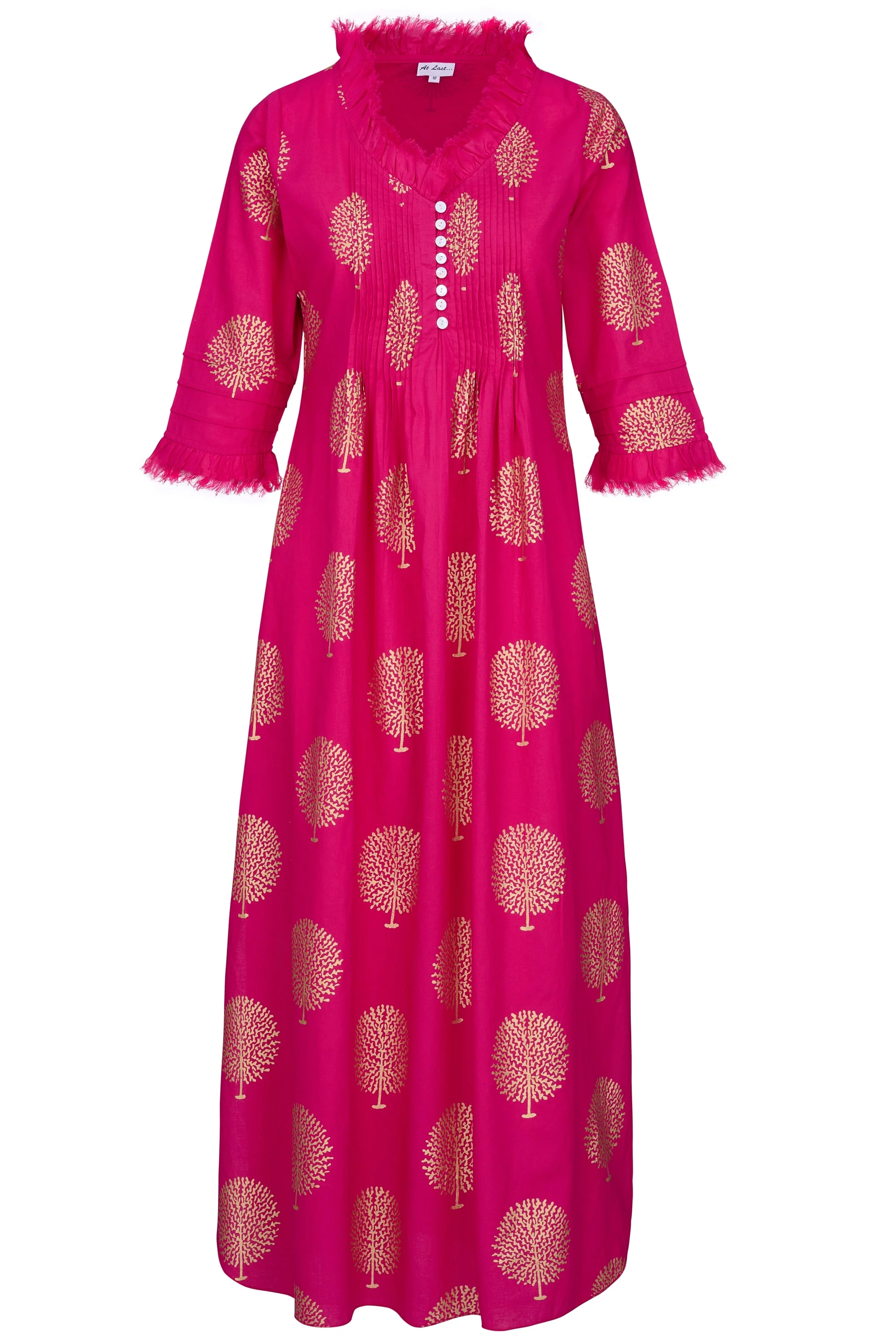 Cotton Annabel Maxi Dress in Fuschia & Gold - Image 4