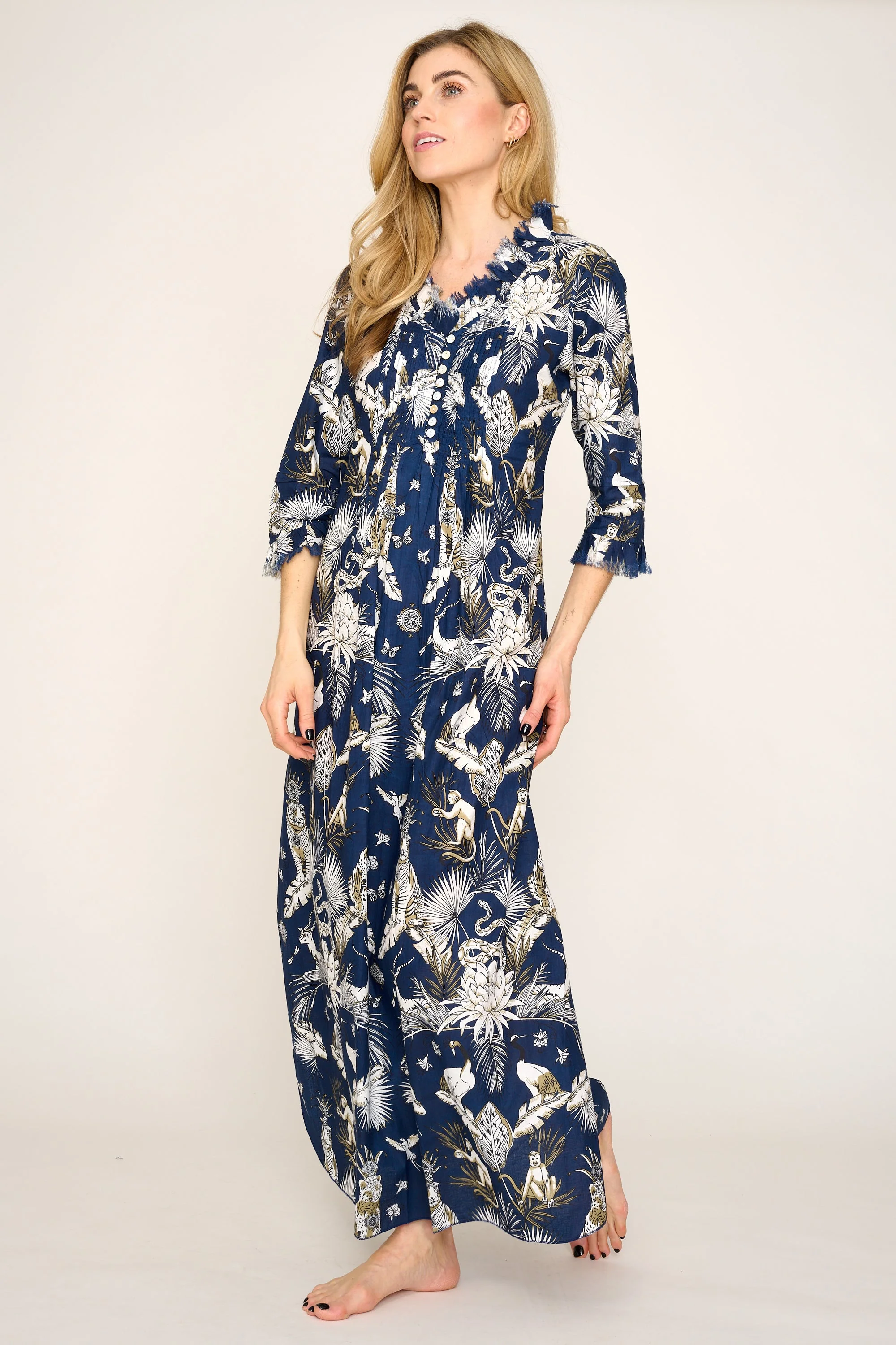 Cotton Annabel Maxi Dress in Navy Tropical - Image 4