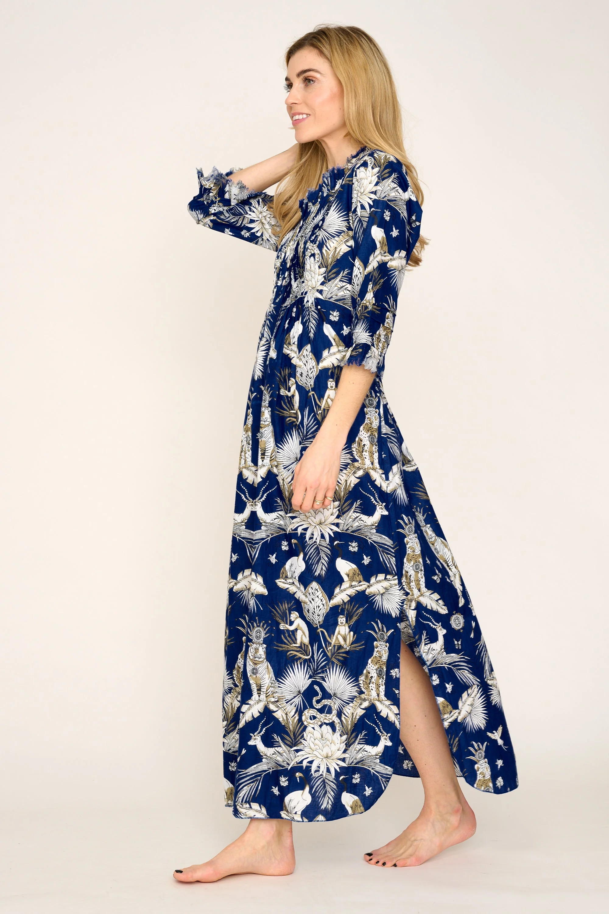 Cotton Annabel Maxi Dress in Navy Tropical - Image 5