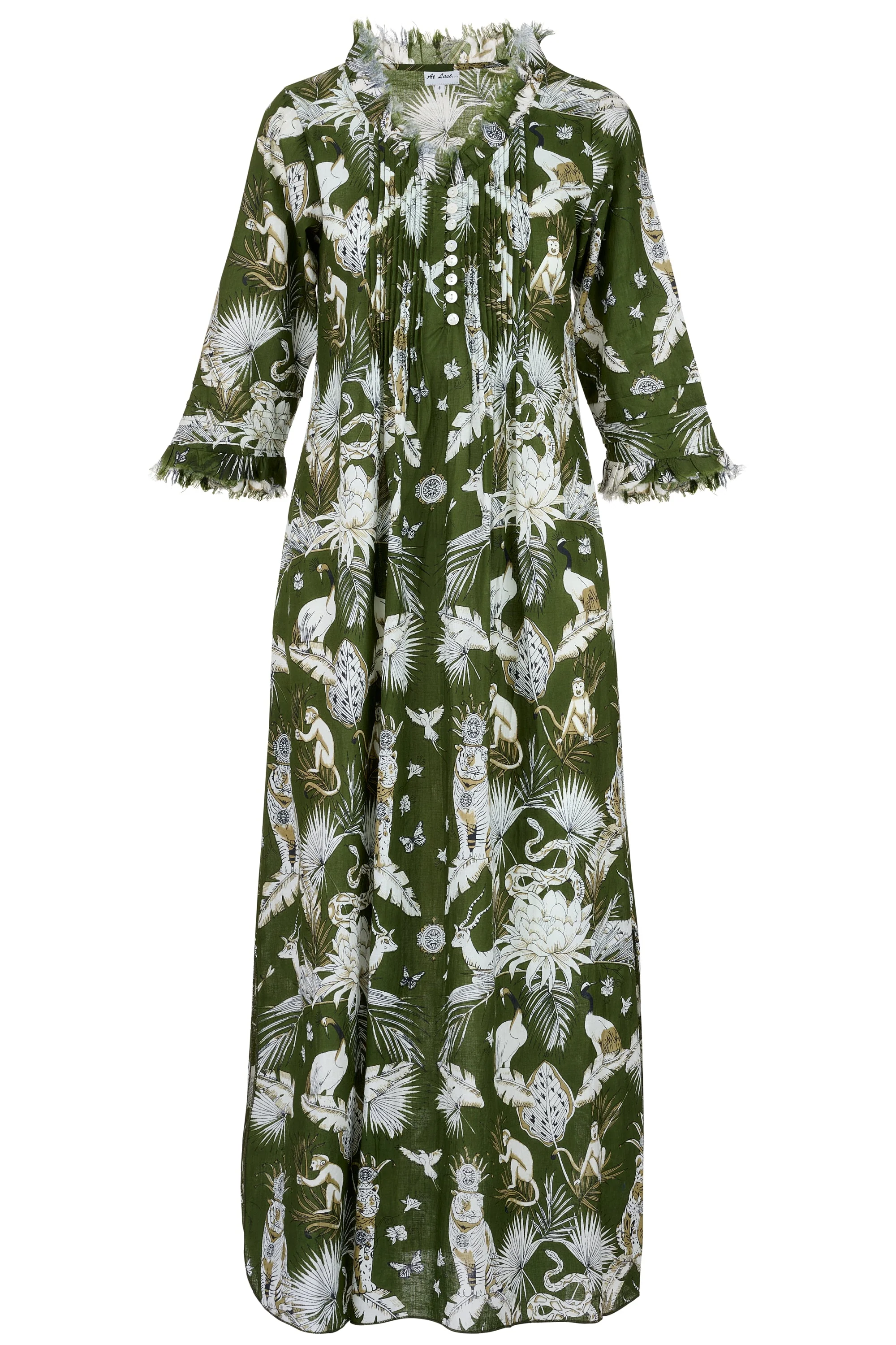Cotton Annabel Maxi Dress in Olive Green Tropical - Image 10