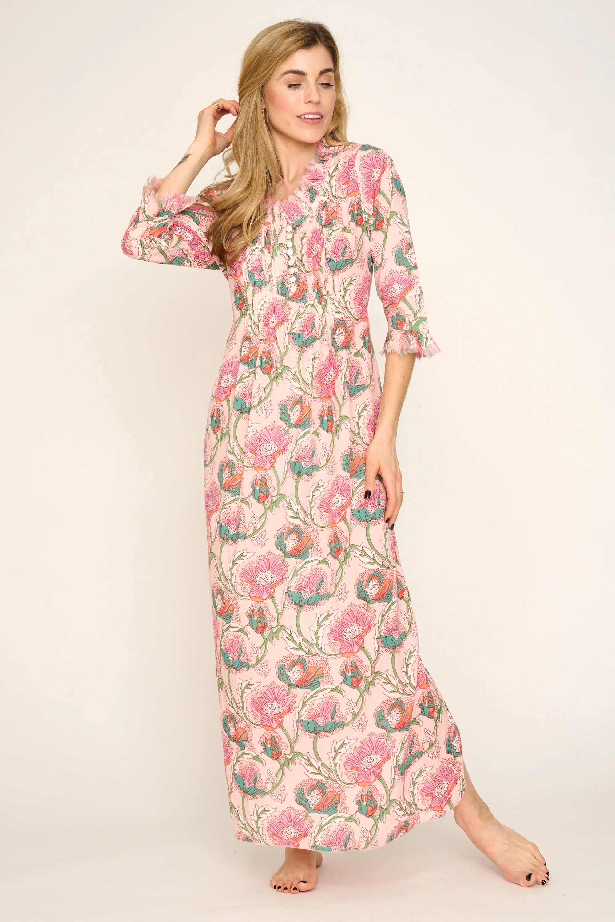 Cotton Annabel Maxi Dress in Peachy Floral - Image 4