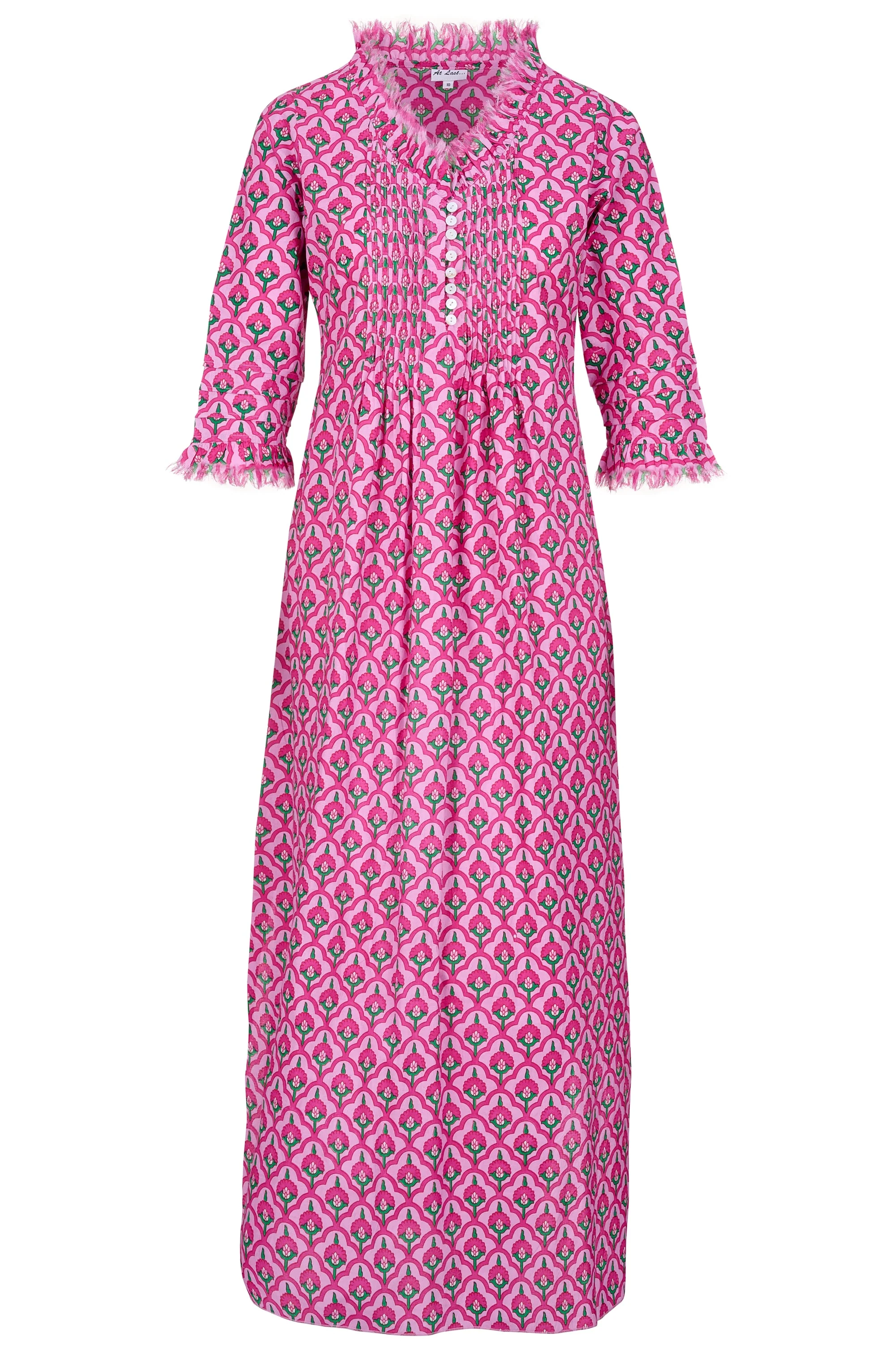 Cotton Annabel Maxi Dress in Pink & Green Moroccan - Image 5