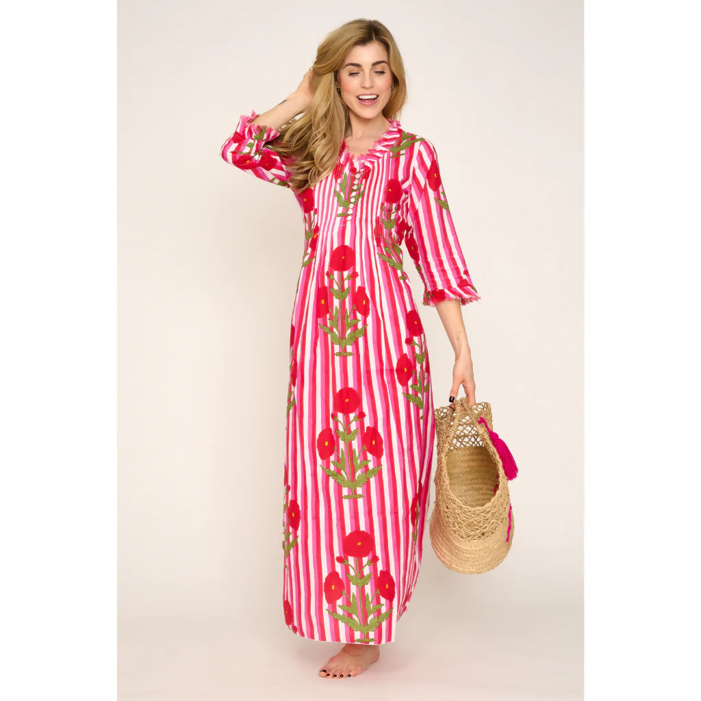 Cotton Annabel Maxi Dress in Red Marigold - Image 3
