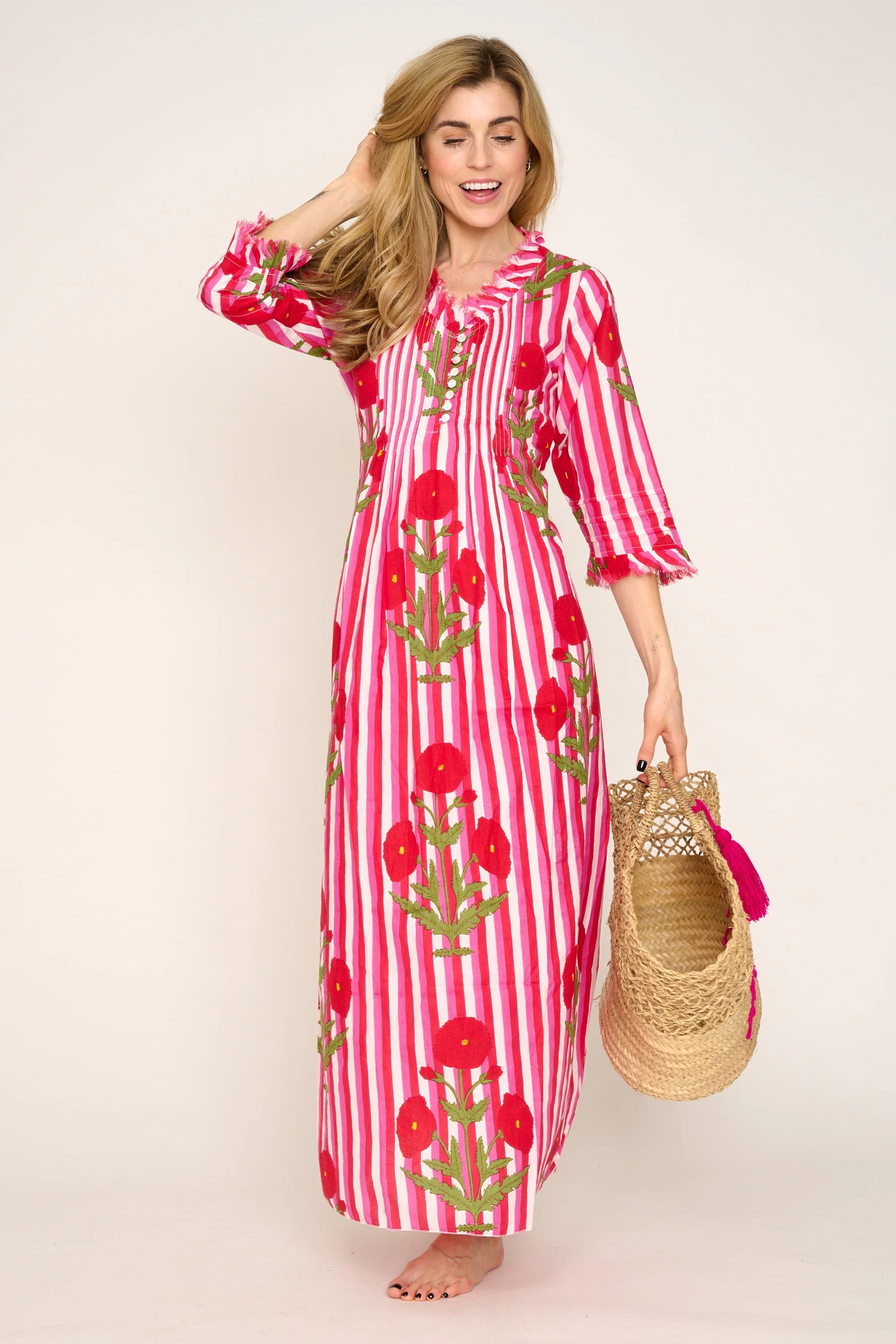 Cotton Annabel Maxi Dress in Red Marigold - Image 4