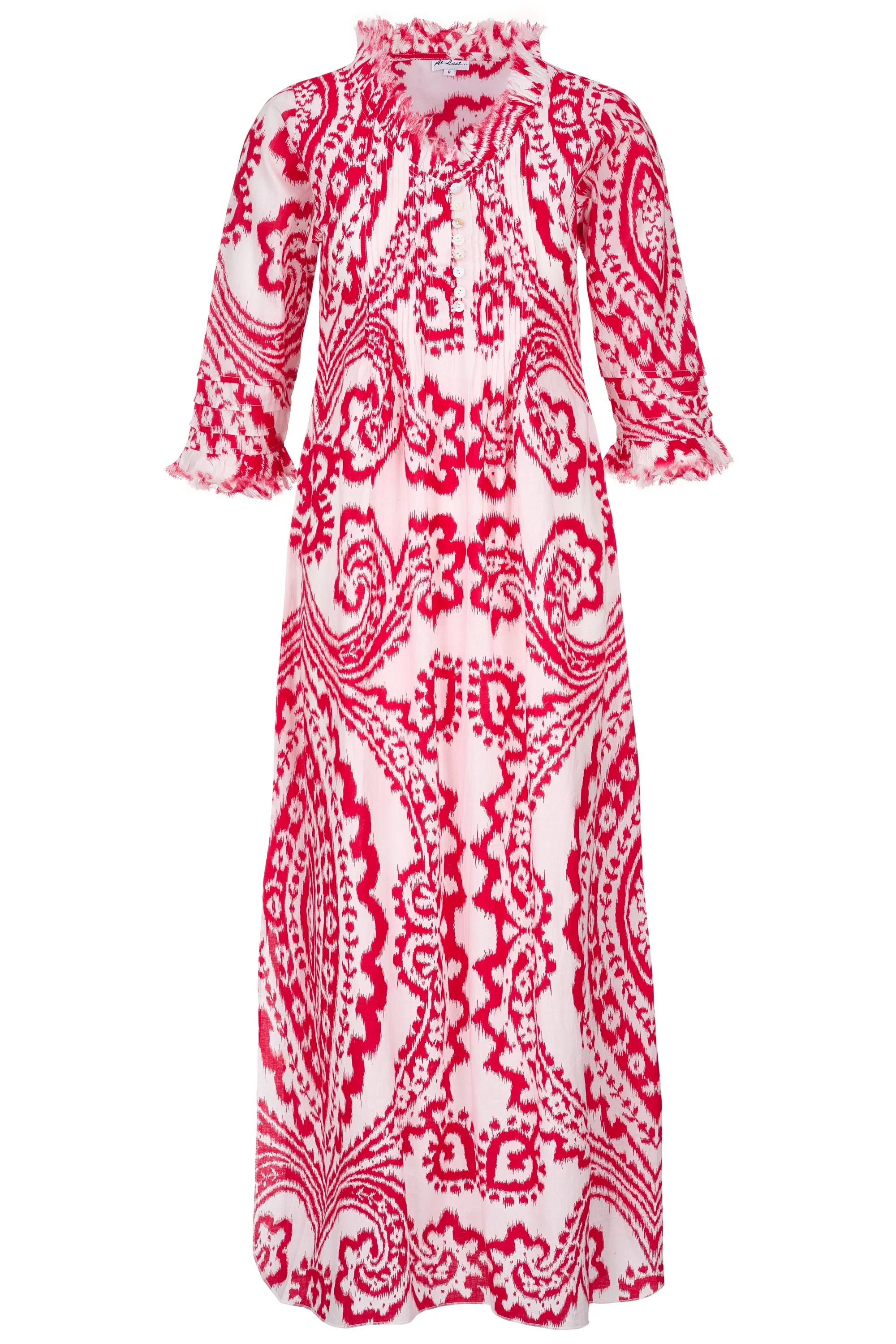 Cotton Annabel Maxi Dress in Red & White Ikat - Image 5