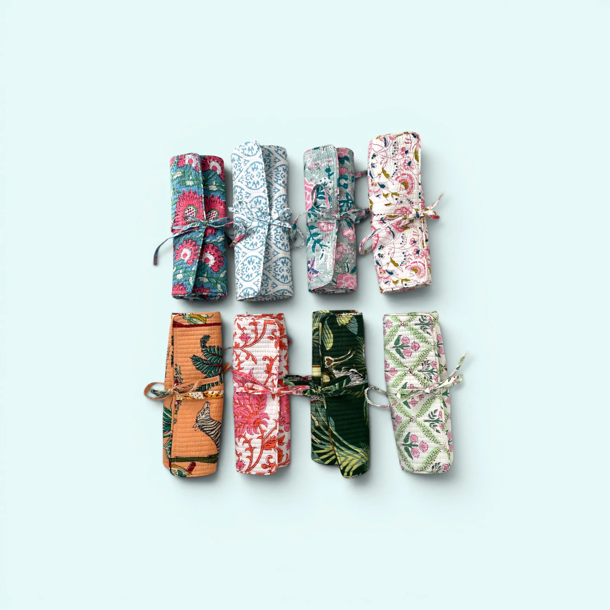 Cotton Jewellery Roll - Ditsy Duck Egg Blue and Pink Floral - Image 4
