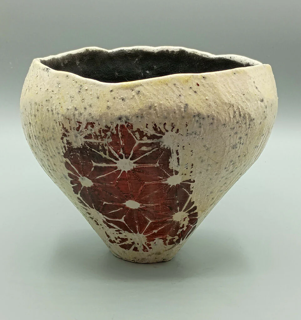 Crimson Echo Raku Vessel - Handmade Raku Pottery