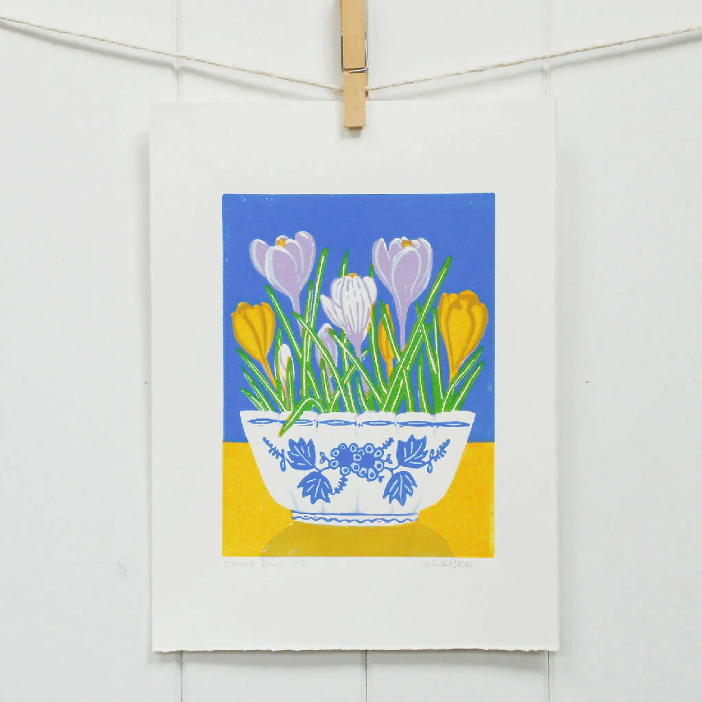 Crocus Bowl - Limited Edition - Original Linocut Print - Image 3