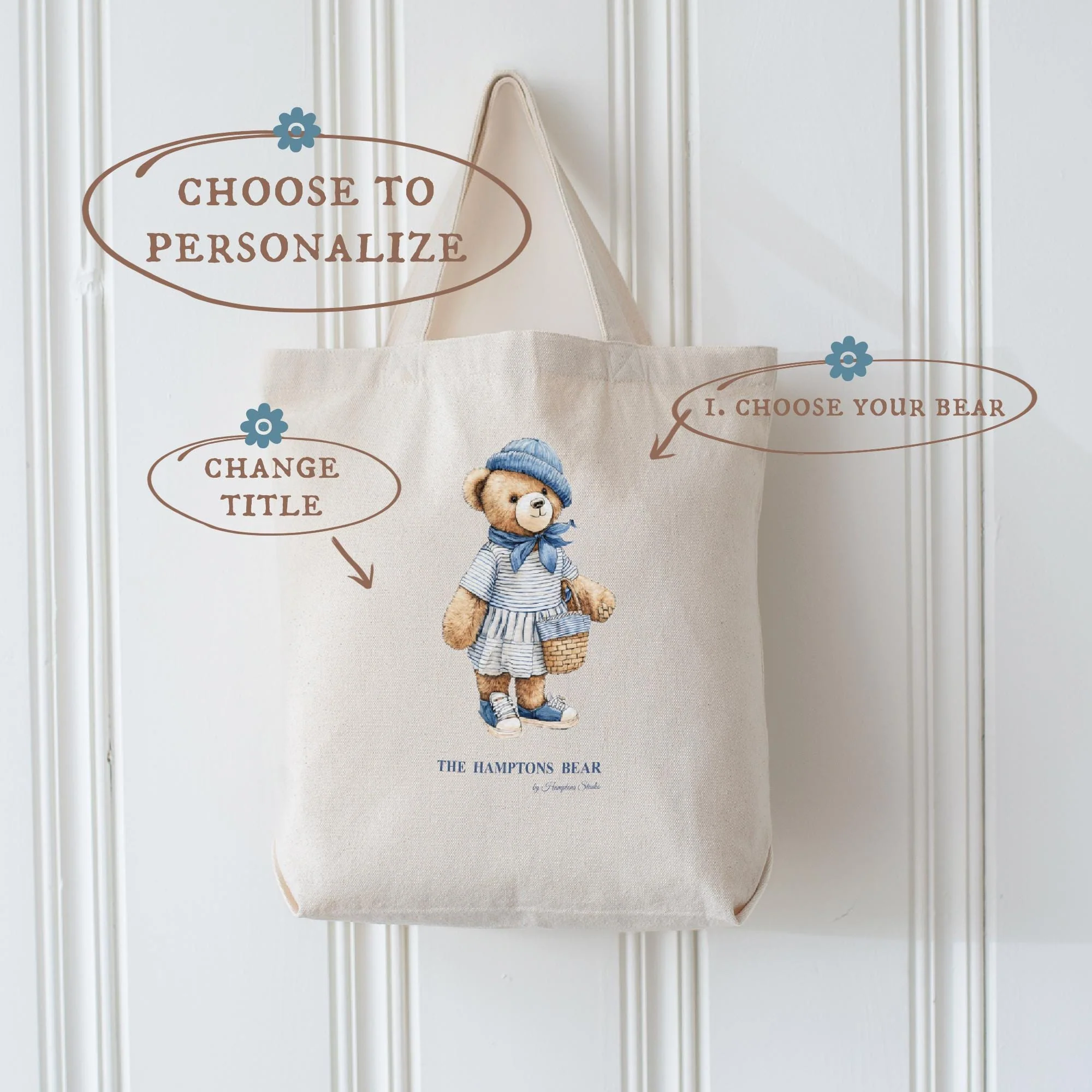 Custom Shopper Bear Cotton Tote, Personalized Vintage Bear Tote - Image 3