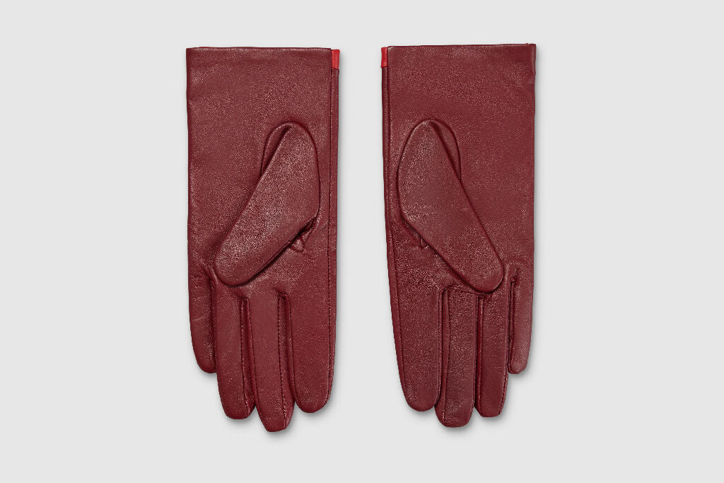Mabel Sheppard Daisy Leather Gloves in Burgundy, Red and Yellow - Image 4