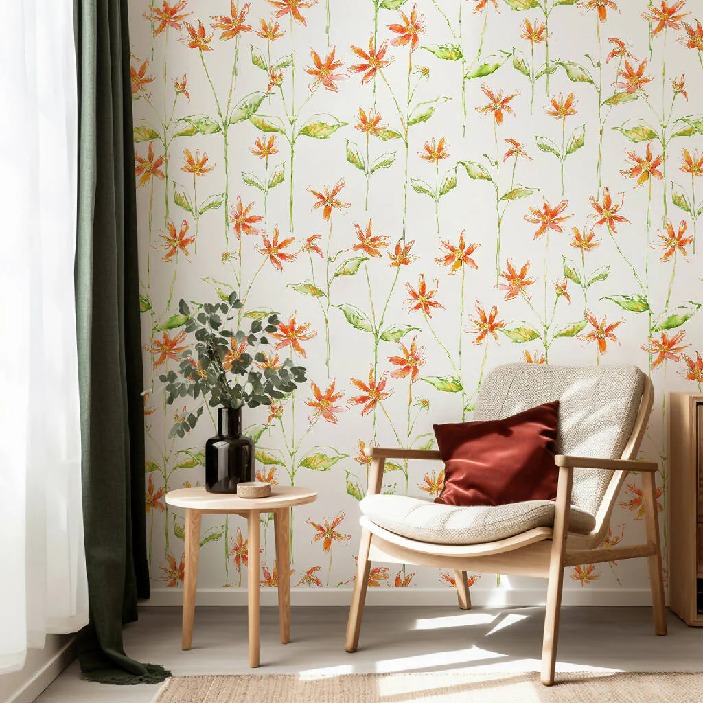 Dancing Autumn Daisies Sustainable Wallpaper - Image 2