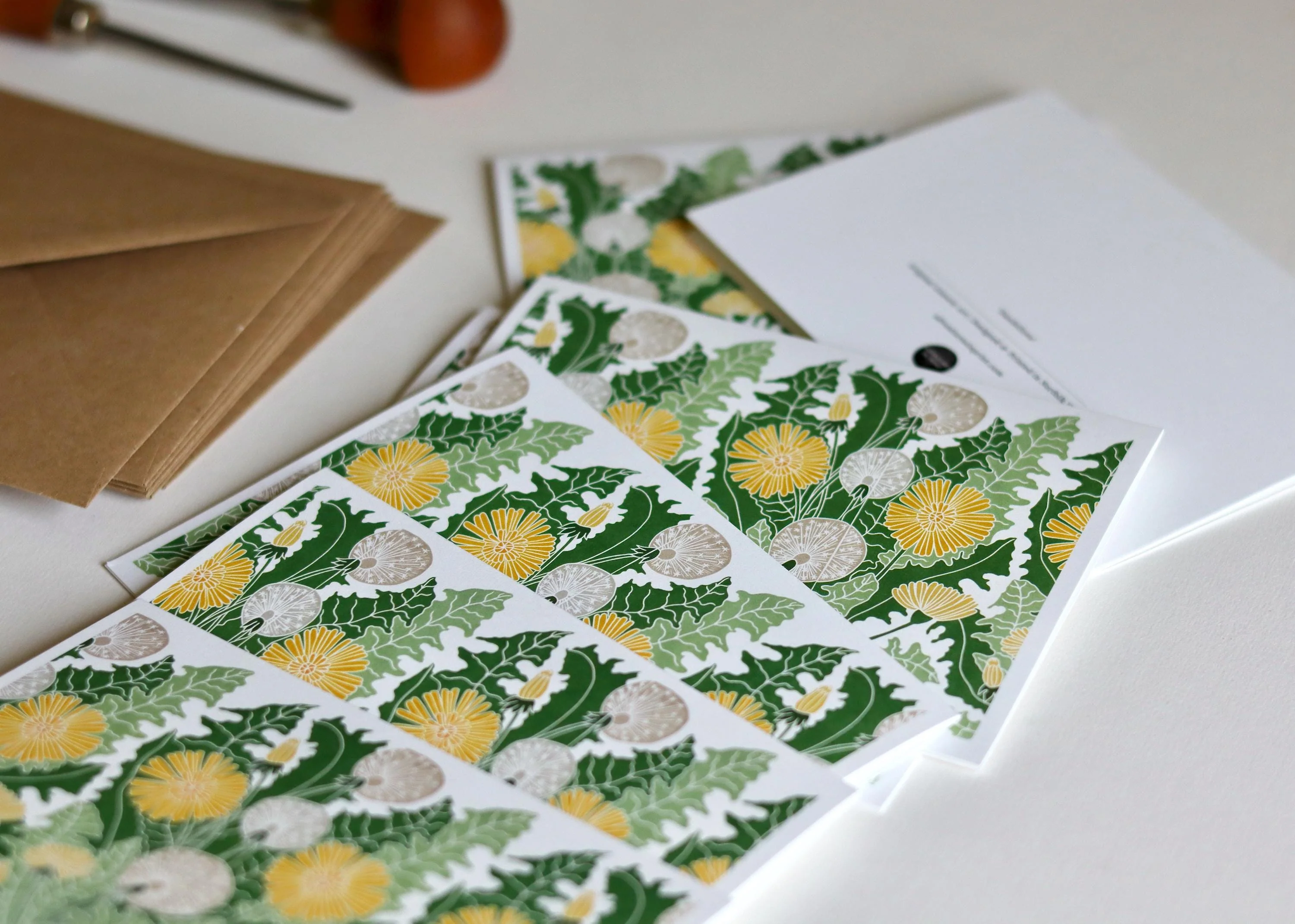 Dandelion Flower Linocut Art Note Cards | Set of 8 Notecards & Envelopes - Image 3