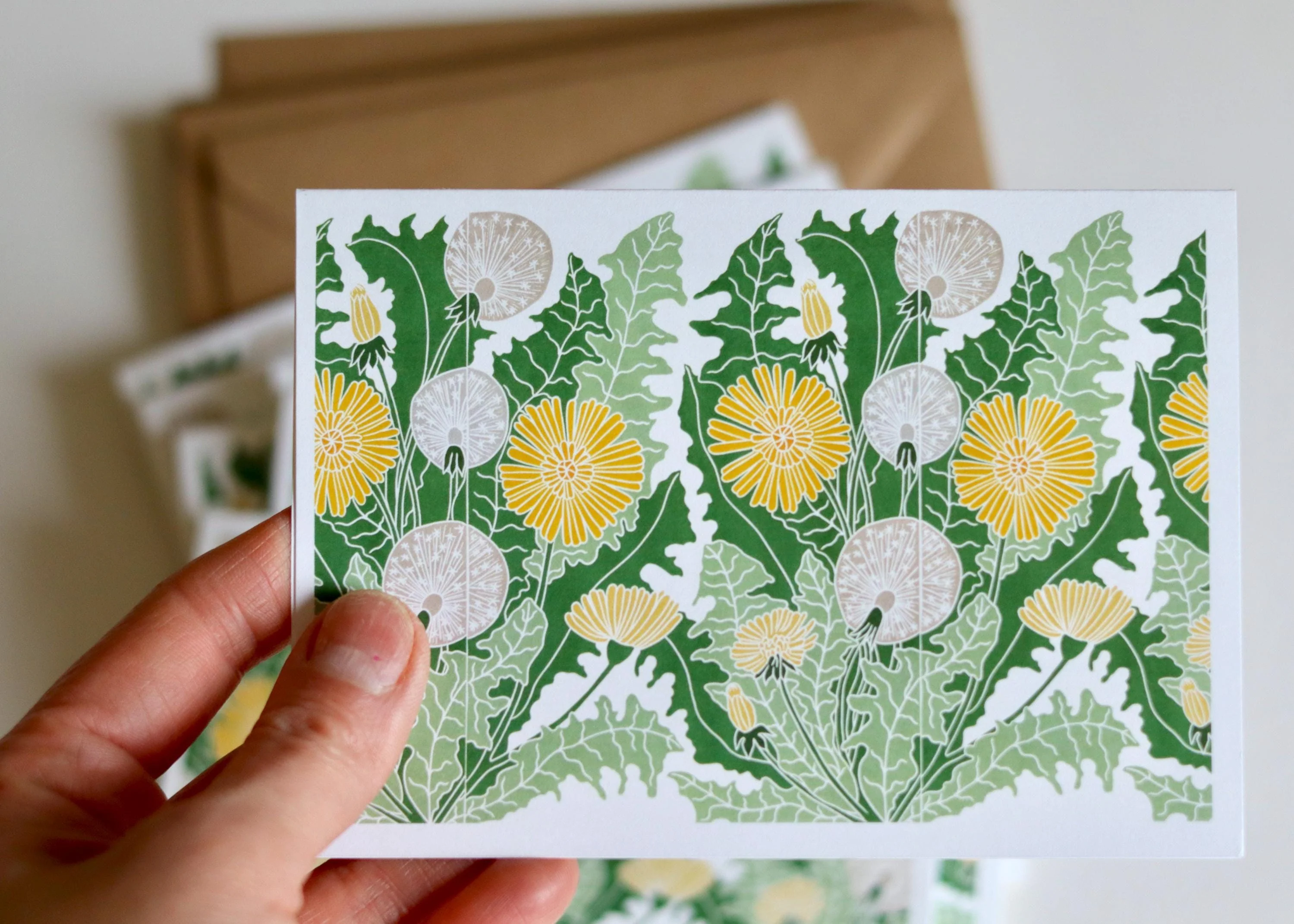 Dandelion Flower Linocut Art Note Cards | Set of 8 Notecards & Envelopes - Image 5