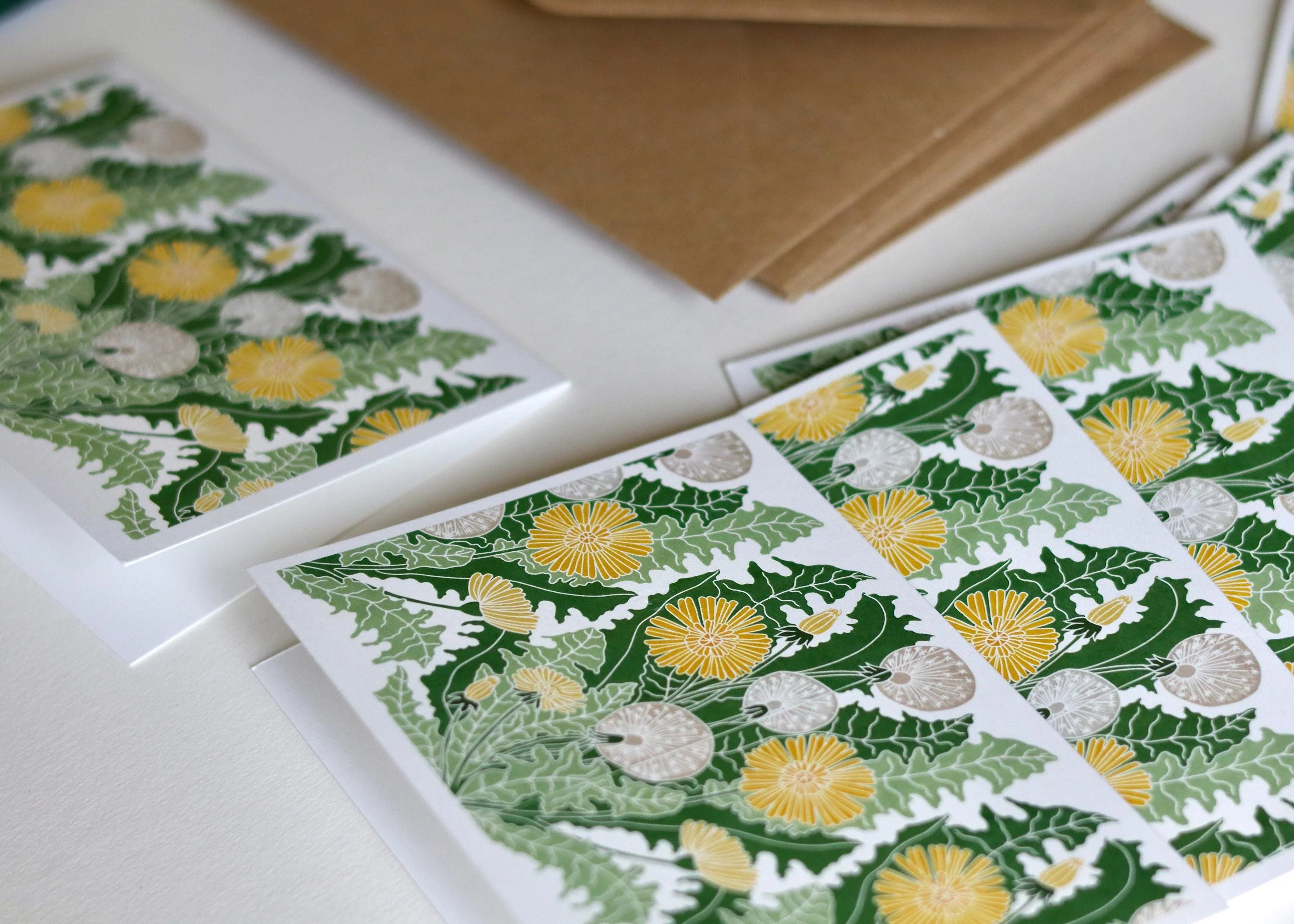 Dandelion Flower Linocut Art Note Cards | Set of 8 Notecards & Envelopes - Image 6