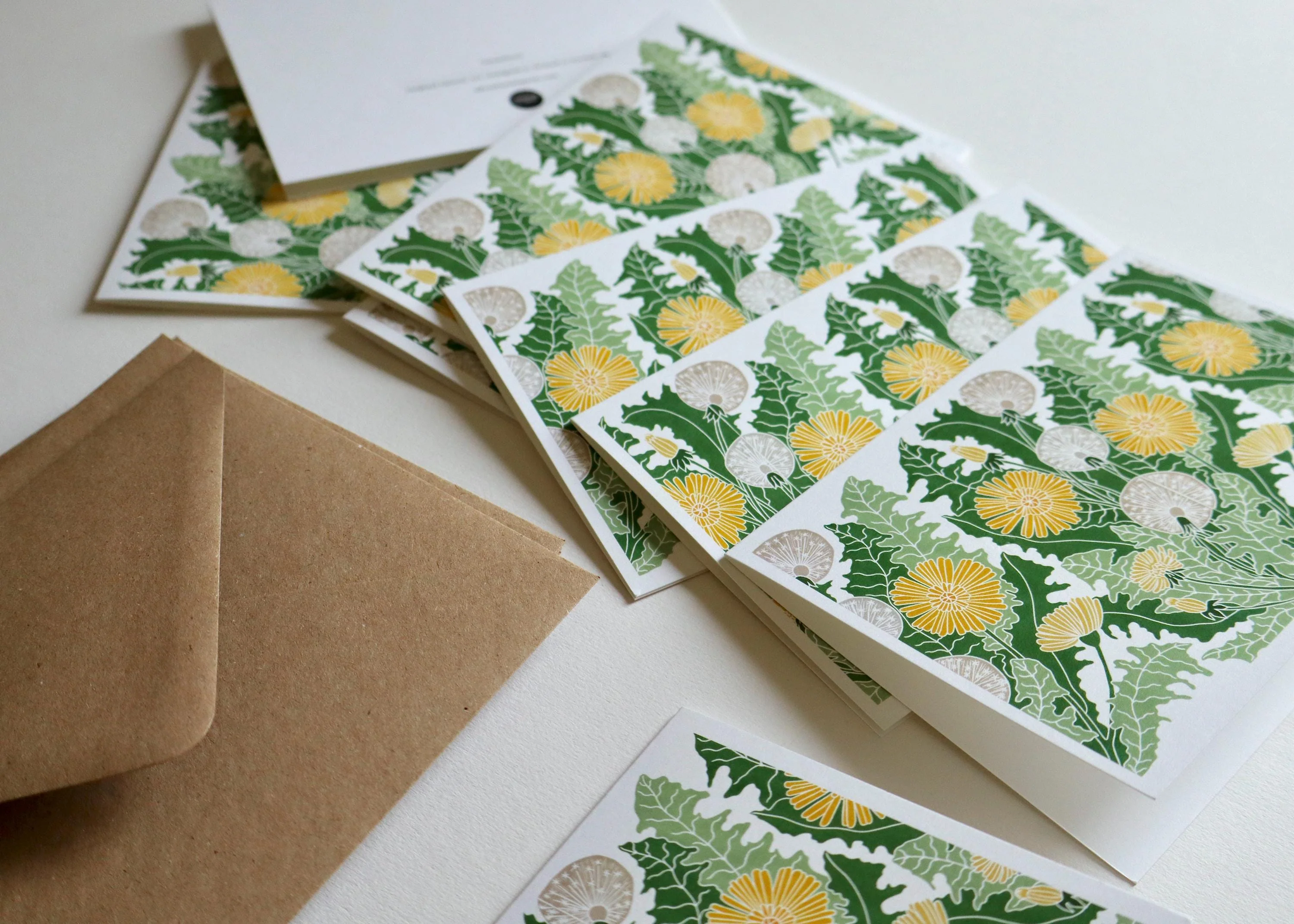 Dandelion Flower Linocut Art Note Cards | Set of 8 Notecards & Envelopes - Image 7