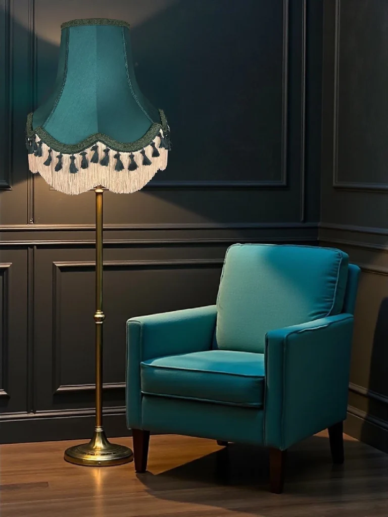 Dark green fabric lampshades with dark green tassels - Available in 8 sizes - Image 2