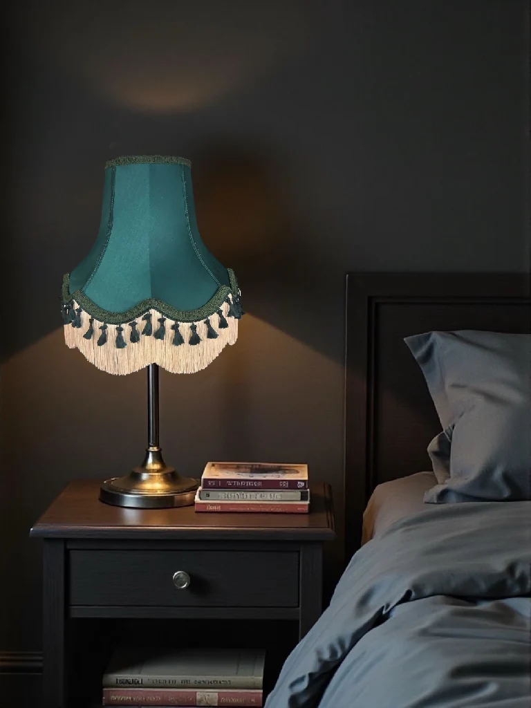 Dark green fabric lampshades with dark green tassels - Available in 8 sizes - Image 3