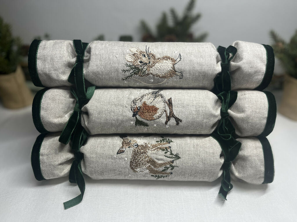 Deluxe Reusable Eco Linen Christmas Crackers- Woodland Animals - Image 4